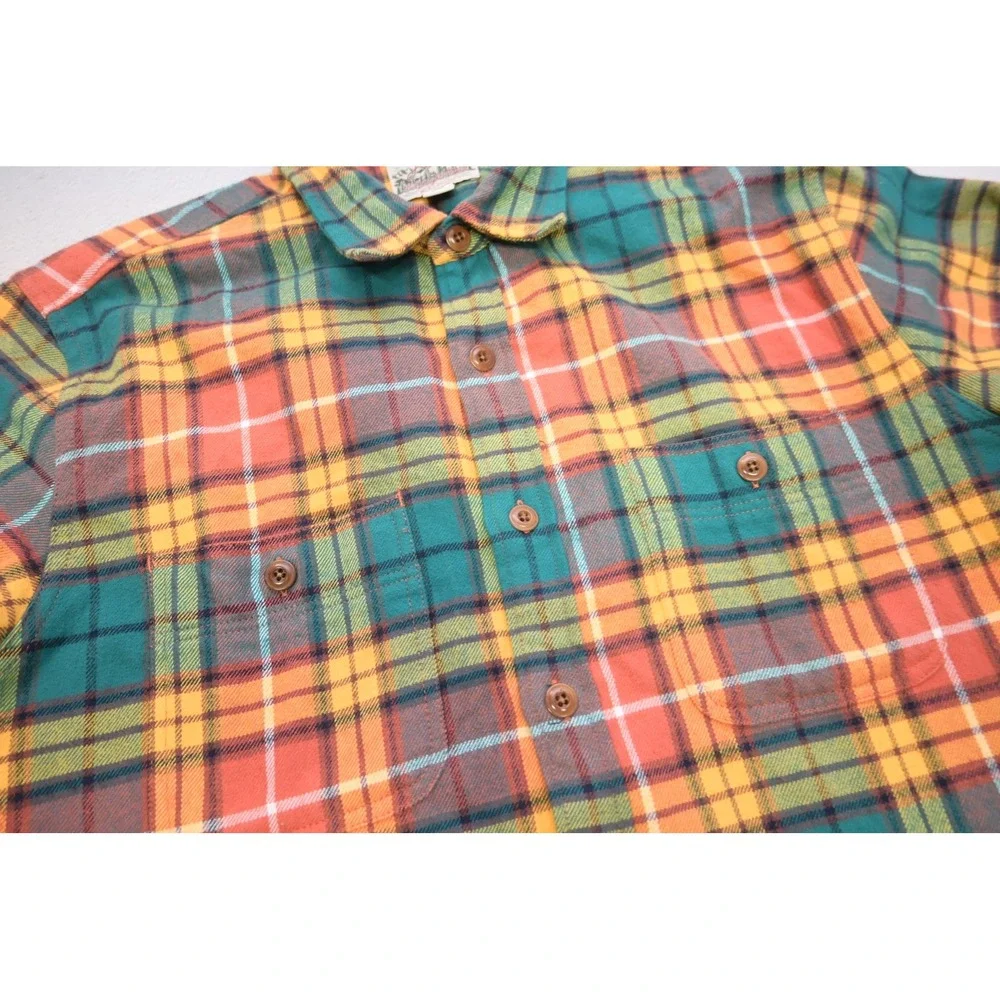 J. Crew Flannel Shirt Mens Medium Multi-Color Plaid Double Brushed Cotton EUC